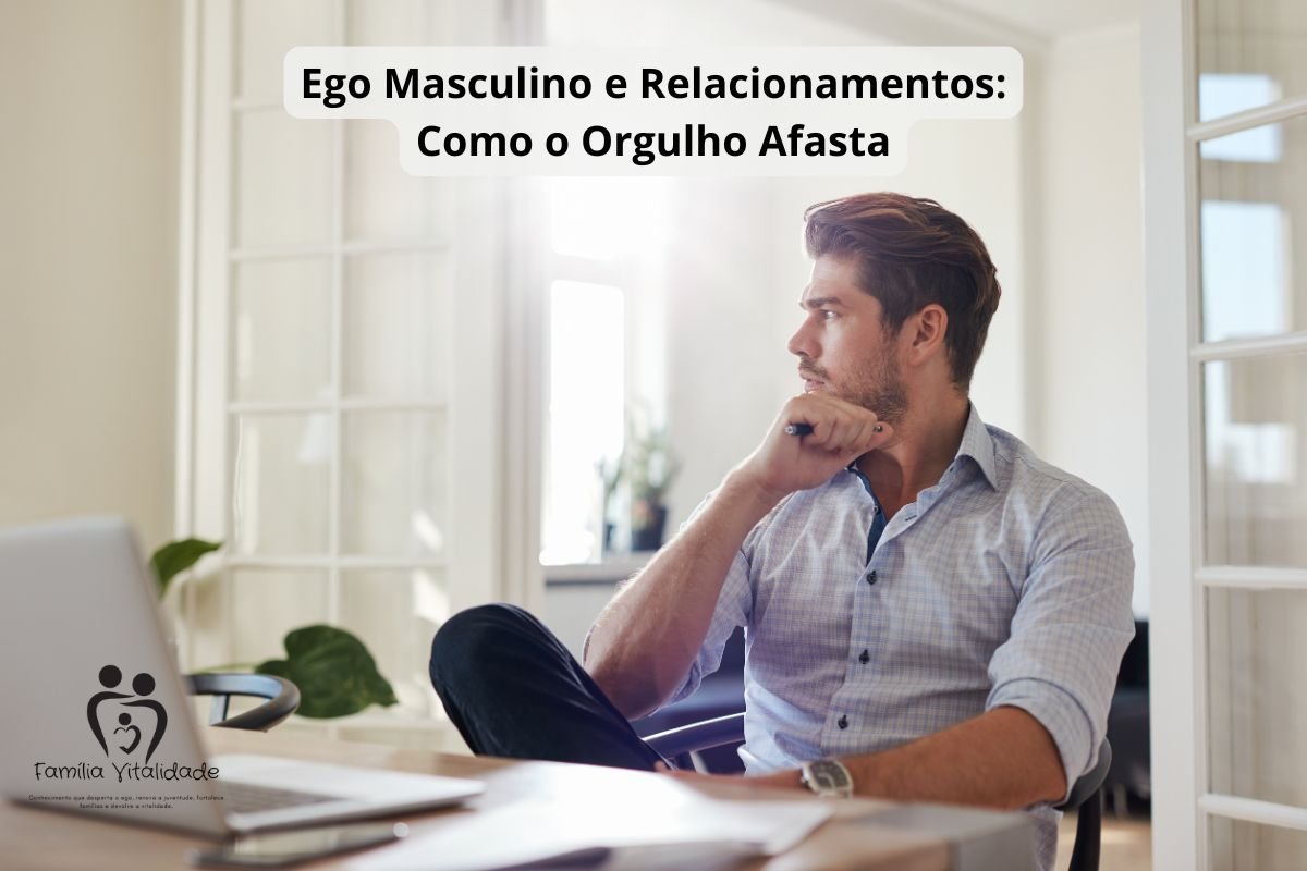 Homem olhando para o celular em silêncio enquanto a parceira se afasta, simbolizando o ego no relacionamento
